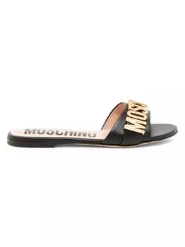 Кожаные шлепанцы с кристаллами и логотипом Moschino, неро