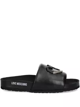 Кожаные шлепанцы с логотипом Love Moschino, черный