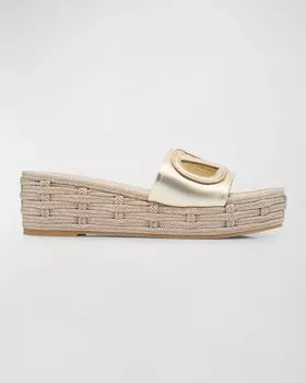 Кожаные шлепанцы с металлизированным вырезом VLogo Valentino Garavani, цвет Yh4 Platino/Antique Brass/Opal Grey