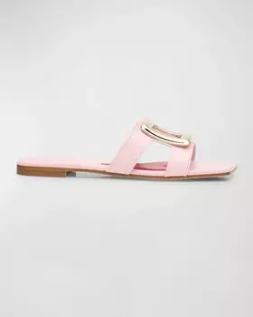 Кожаные шлепанцы с пряжкой на плоской подошве Roger Vivier, цвет Teen Pink