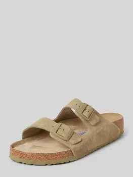 Кожаные шлепанцы с пряжкой-застежкой, модель «Аризона» Birkenstock, хаки