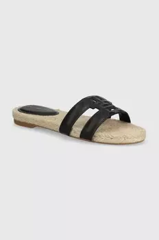 Кожаные шлепанцы Tommy Hilfiger TH EMBOSS FLAT ESP SANDAL, черный