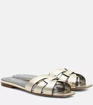 Кожаные шлепанцы Tribute Nu Pieds 05 Saint Laurent, золотой