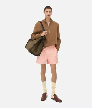 Кожаные шорты-боксеры с принтом Bottega Veneta, персиковый