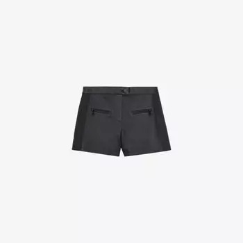 Кожаные шорты с завышенной талией и карманами на молнии The Kooples, черный