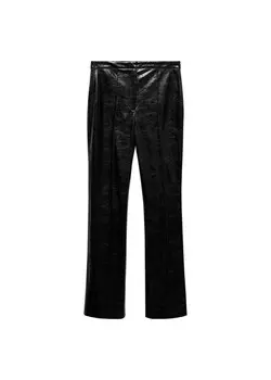Кожаные штаны MANGO Slim fit Pleated Pants Georgia, черный
