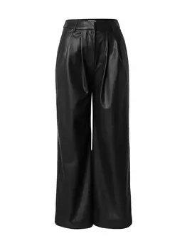 Кожаные штаны TOPSHOP Wide leg Pleat-Front Pants, черный