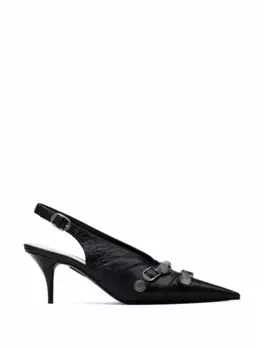 Кожаные слингбэки Cagole Balenciaga, черный
