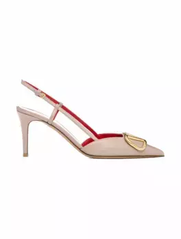 Кожаные слингбэки V-logo Valentino Garavani, бежевый