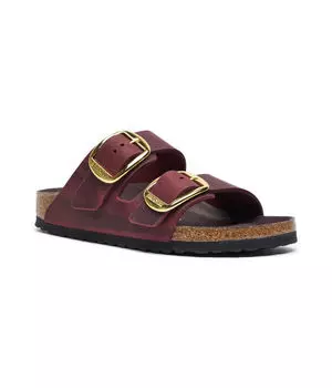 Кожаные тапочки аризона большая пряжка Birkenstock, бургундия