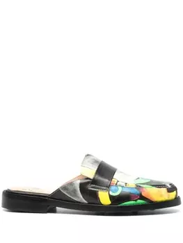 Кожаные тапочки с графичным принтом KidSuper, черный