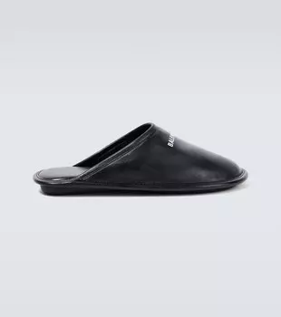 Кожаные тапочки с логотипом Balenciaga, черный