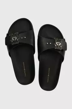 Кожаные тапочки TH HARDWARE LEATHER FLAT SANDAL Tommy Hilfiger, черный