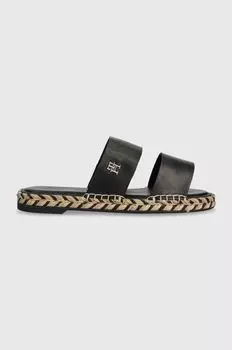 Кожаные тапочки TH LEATHER FLAT ESP SANDAL Tommy Hilfiger, черный