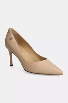 Кожаные туфли Baldinini на каблуке, бежевый