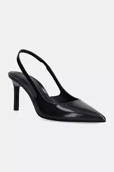 Кожаные туфли Calvin Klein на каблуке HEEL SLINGBACK PUMP 70 SAFF LTH, черный
