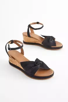 Кожаные туфли Forever Comfort на низкой танкетке с бантом Next, синий