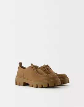 Кожаные туфли из спилка на шнуровке Bershka, желтый