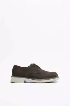 Кожаные туфли из замши с разделками ZARA, коричневый