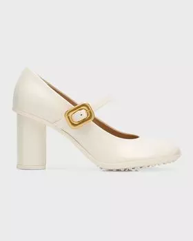Кожаные туфли-лодочки Atomic на цилиндрическом каблуке Bottega Veneta, цвет White