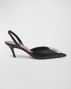 Кожаные туфли-лодочки Camelia с кристаллами на бретельках Amina Muaddi