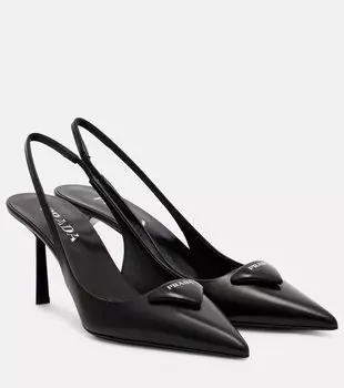 Кожаные туфли-лодочки на ремешке Prada, черный