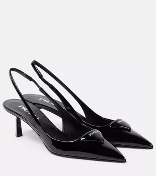 Кожаные туфли-лодочки на ремешке Prada, черный