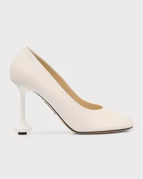 Кожаные туфли-лодочки на шпильке с заниженной подошвой Loewe, цвет White