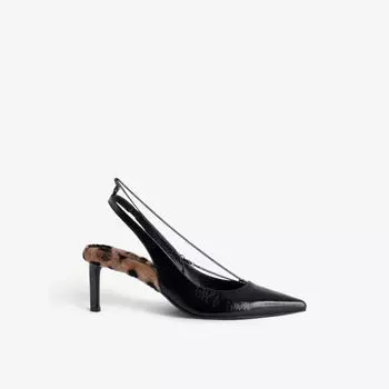 Кожаные туфли-лодочки с пяткой на пятке с леопардовым принтом First Night Zadig&Voltaire, цвет noir