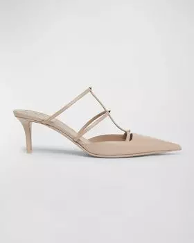 Кожаные туфли-мюли Rockstud с Т-образным ремешком Valentino Garavani, цвет Gf Rose Cannelle