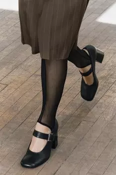 Кожаные туфли на блочном каблуке ZARA, черный