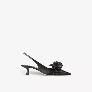 Кожаные туфли на каблуке Amita с цветочным декором Jimmy Choo, черный