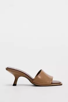 Кожаные туфли на каблуке ZARA, коричневый