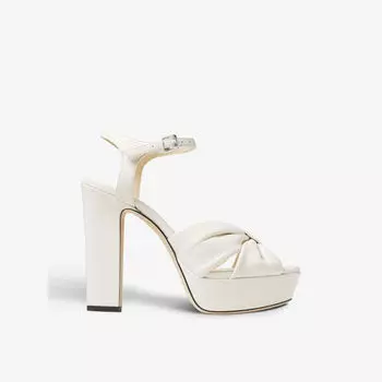 Кожаные туфли на платформе Heloise 120 с завязанными ремешками Jimmy Choo, цвет latte