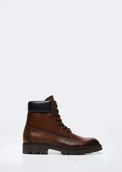 Кожаные туфли на шнуровке MANGO, коричневый