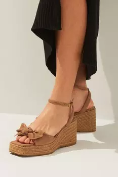 Кожаные туфли на танкетке Forever Comfort с бантом Next, коричневый