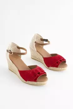 Кожаные туфли на танкетке Forever Comfort с оборками Next, красный