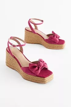 Кожаные туфли на танкетке Forever Comfort с бантом Next, розовый