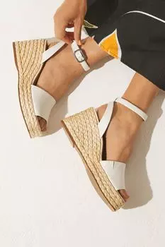 Кожаные туфли на высокой танкетке из рафии Forever Comfort Next, белый