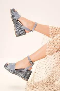 Кожаные туфли на высокой танкетке из рафии Forever Comfort Next, синий