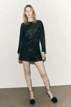 Кожаные туфли на высоком каблуке с деталями из перья ZARA, черный