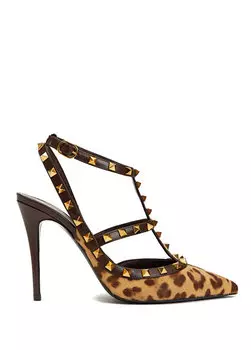 Кожаные туфли rockstud на высоком каблуке с леопардовым узором Valentino Garavani
