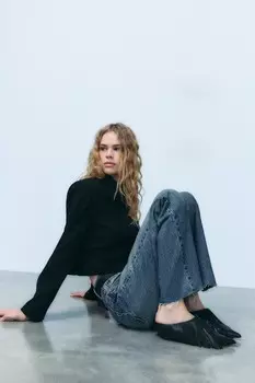 Кожаные туфли с бахромой ZARA, черный