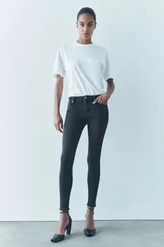 Кожаные туфли с квадратным носком ZARA, черный