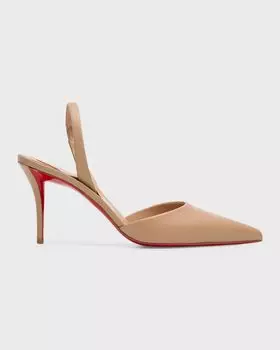 Кожаные туфли с открытой пяткой Aposстрофа на красной подошве Christian Louboutin, цвет Blush