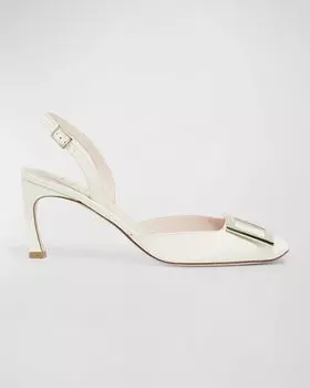Кожаные туфли с пряжкой на пятке Roger Vivier, цвет White