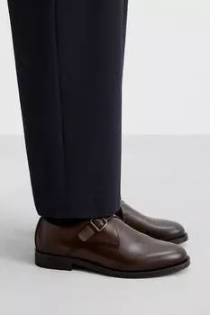 Кожаные туфли с пряжкой ZARA, коричневый