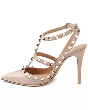 Кожаные туфли Valentino Rockstud Caged 100, бежевый