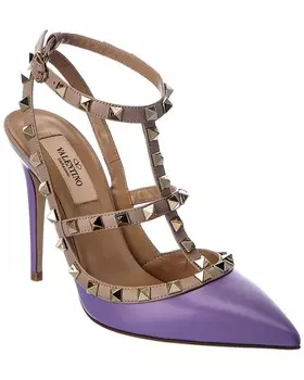 Кожаные туфли Valentino Rockstud Caged 100, фиолетовый