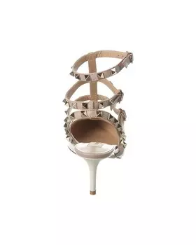 Кожаные туфли Valentino Rockstud Caged 65 с ремешком на щиколотке, белый